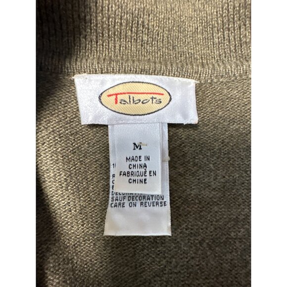 Talbots Floral Embroidered Button-Up Olive Green Long Sleeve Cardigan SizeM - Picture 8 of 11